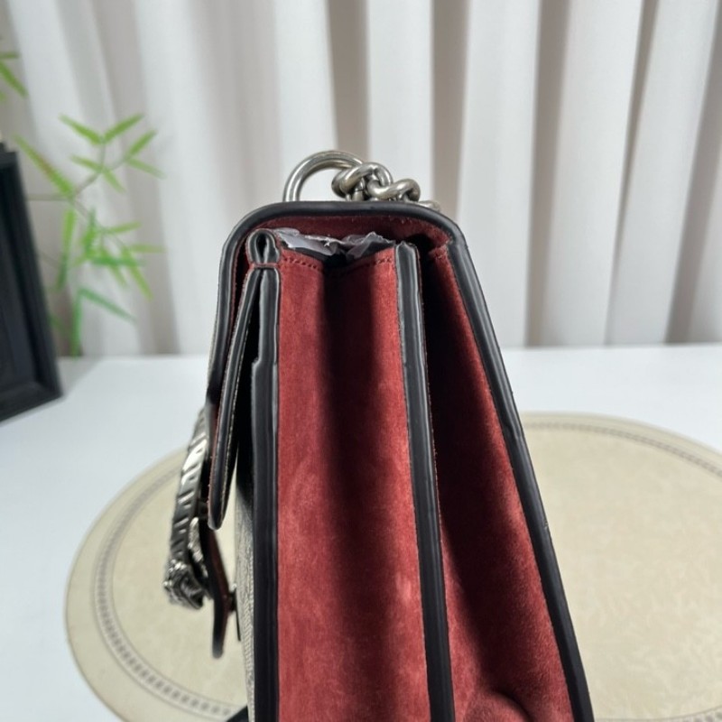 GUCGI古馳 天竺葵酒神鏈條包 老花配紅色麂皮 銀色虎頭扣 手繪天竺葵印花點綴 適合單肩斜挎-14