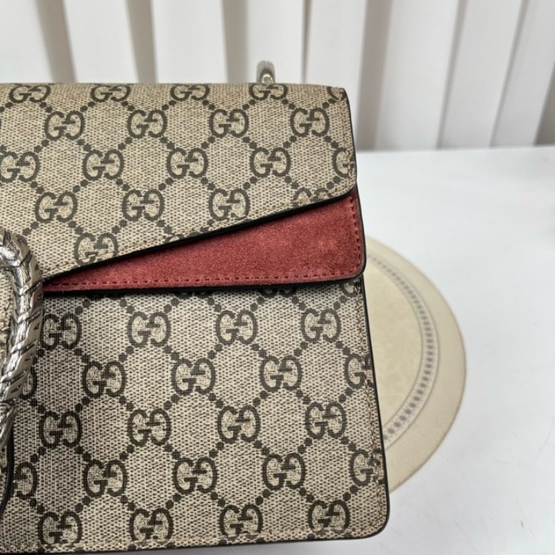 GUCGI古馳 天竺葵酒神鏈條包 老花配紅色麂皮 銀色虎頭扣 手繪天竺葵印花點綴 適合單肩斜挎-20