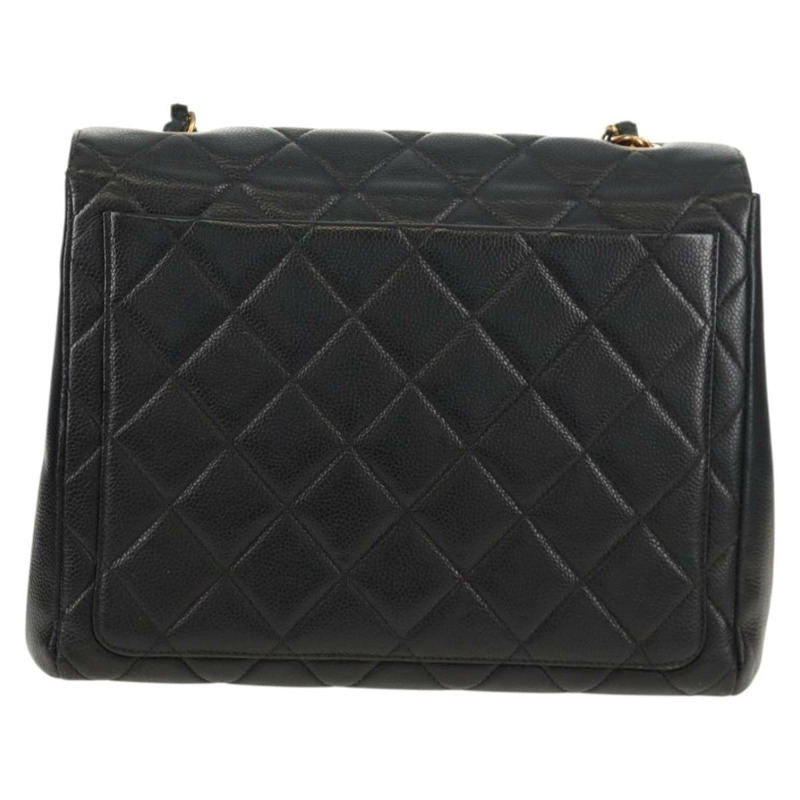 【日本直送】香奈兒 (CHANEL) 菱格紋鏈條肩背包，魚子醬紋皮革，黑色，金色雙C標誌，正品編號 145587AV-2