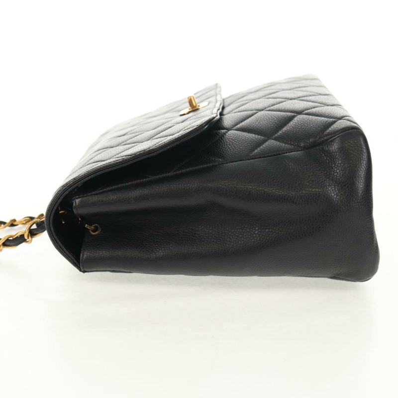 【日本直送】香奈兒 (CHANEL) 菱格紋鏈條肩背包，魚子醬紋皮革，黑色，金色雙C標誌，正品編號 145587AV-3