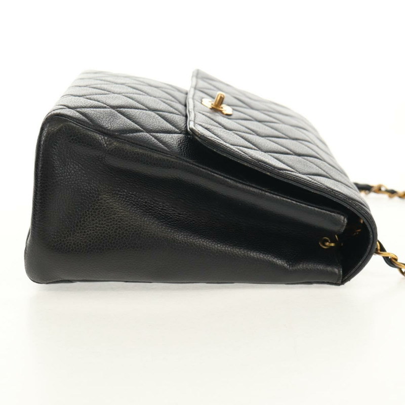 【日本直送】香奈兒 (CHANEL) 菱格紋鏈條肩背包，魚子醬紋皮革，黑色，金色雙C標誌，正品編號 145587AV-4