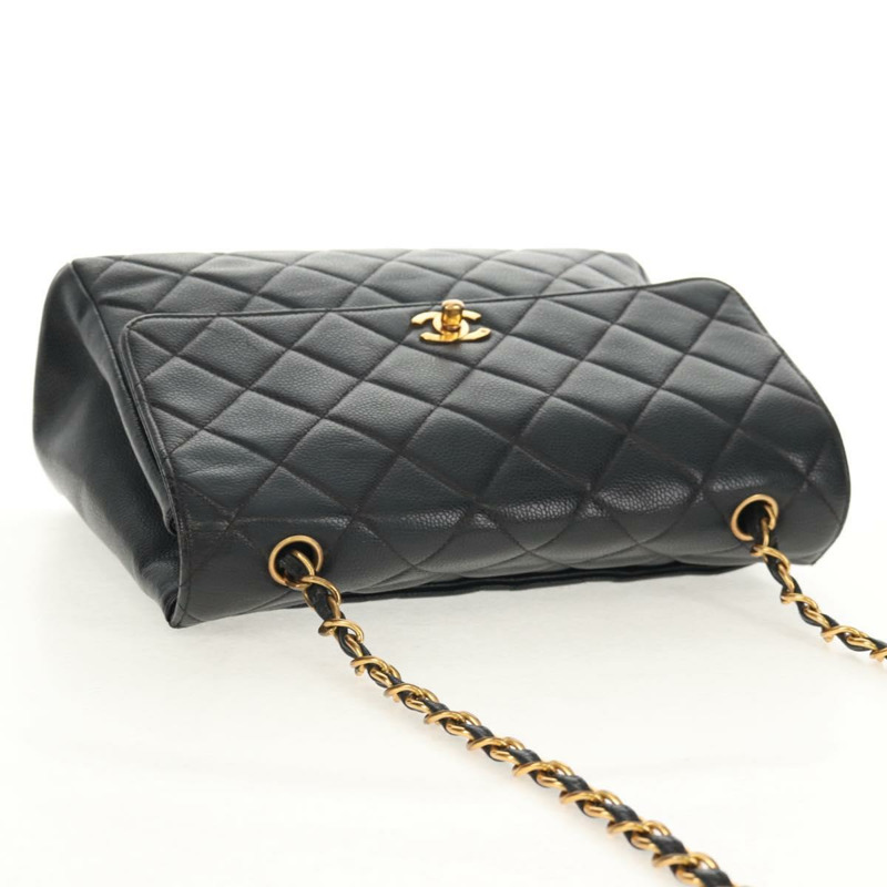 【日本直送】香奈兒 (CHANEL) 菱格紋鏈條肩背包，魚子醬紋皮革，黑色，金色雙C標誌，正品編號 145587AV-5