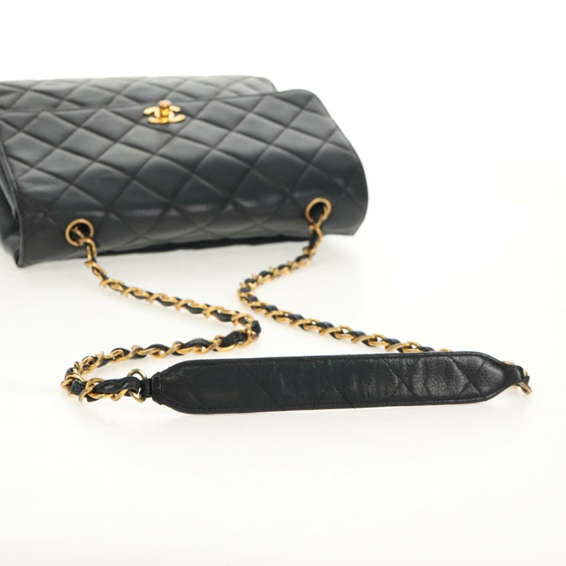 【日本直送】香奈兒 (CHANEL) 菱格紋鏈條肩背包，魚子醬紋皮革，黑色，金色雙C標誌，正品編號 145587AV-6