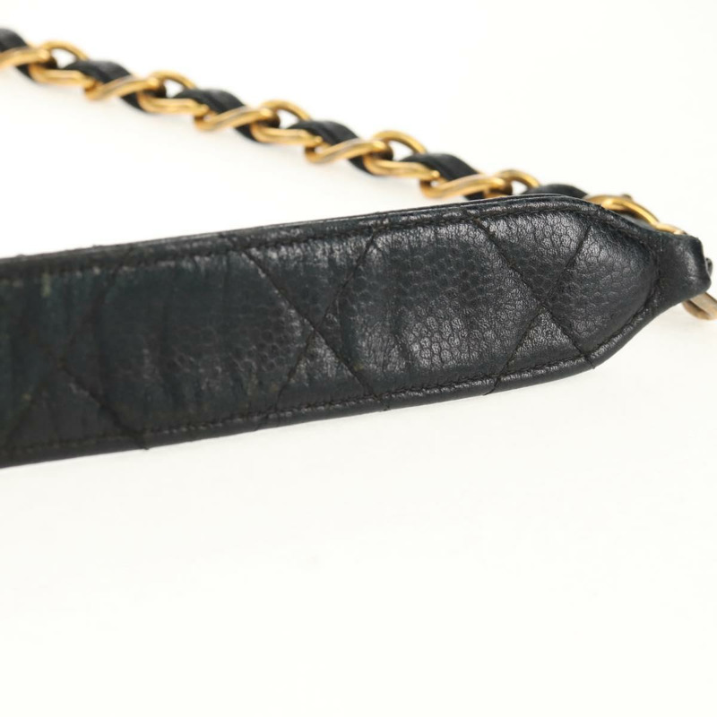 【日本直送】香奈兒 (CHANEL) 菱格紋鏈條肩背包，魚子醬紋皮革，黑色，金色雙C標誌，正品編號 145587AV-7