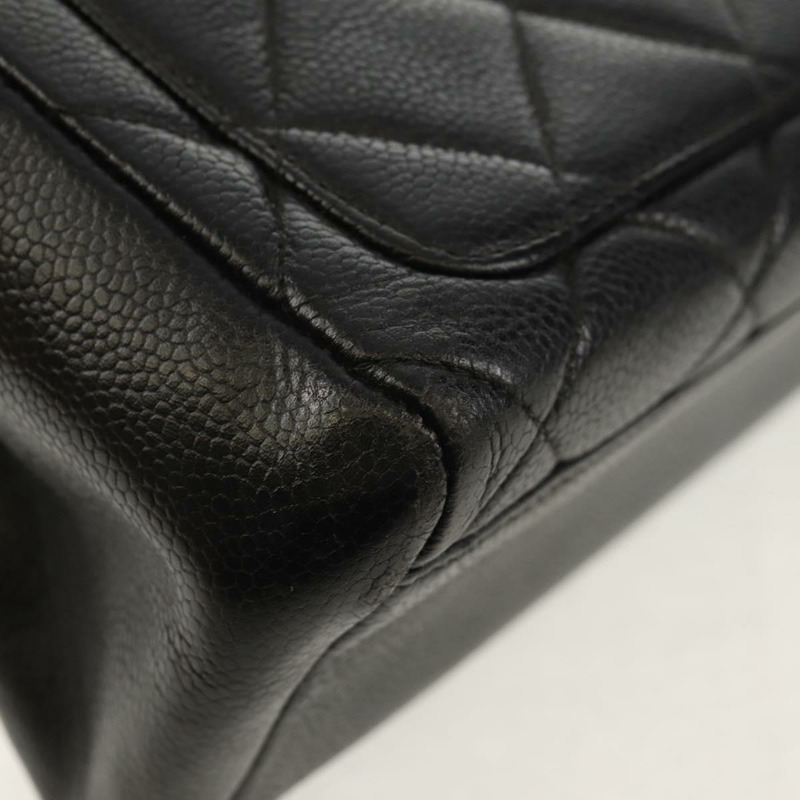 【日本直送】香奈兒 (CHANEL) 菱格紋鏈條肩背包，魚子醬紋皮革，黑色，金色雙C標誌，正品編號 145587AV-13