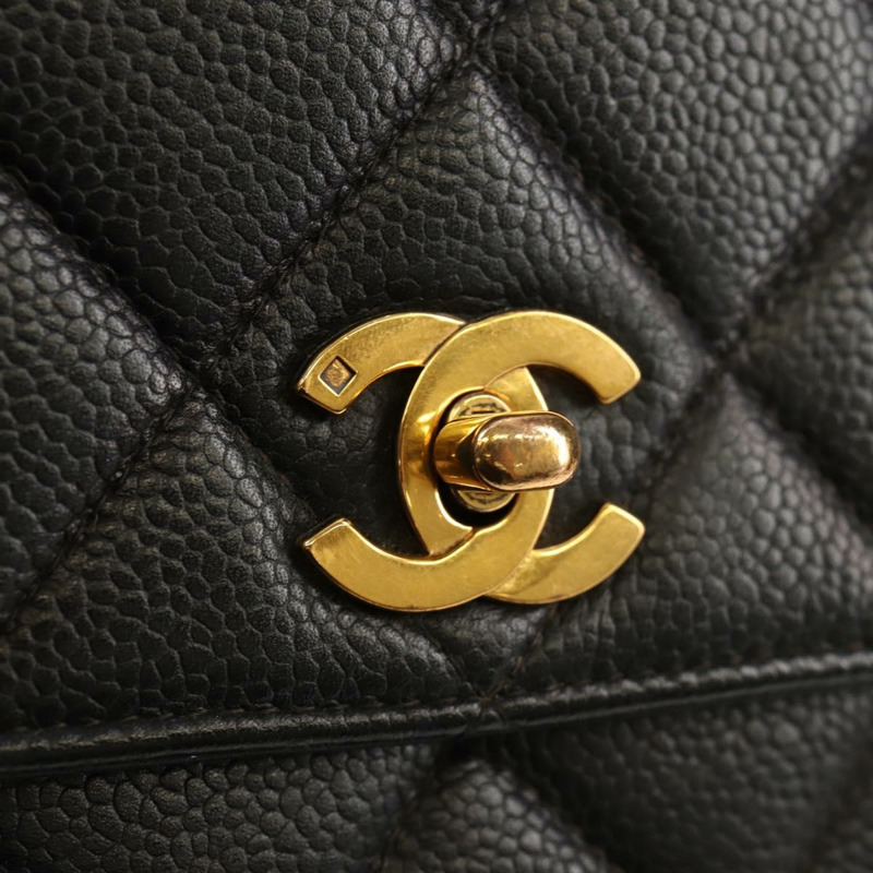 【日本直送】香奈兒 (CHANEL) 菱格紋鏈條肩背包，魚子醬紋皮革，黑色，金色雙C標誌，正品編號 145587AV-15