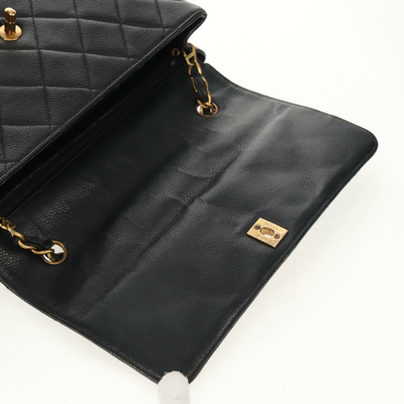 【日本直送】香奈兒 (CHANEL) 菱格紋鏈條肩背包，魚子醬紋皮革，黑色，金色雙C標誌，正品編號 145587AV-16