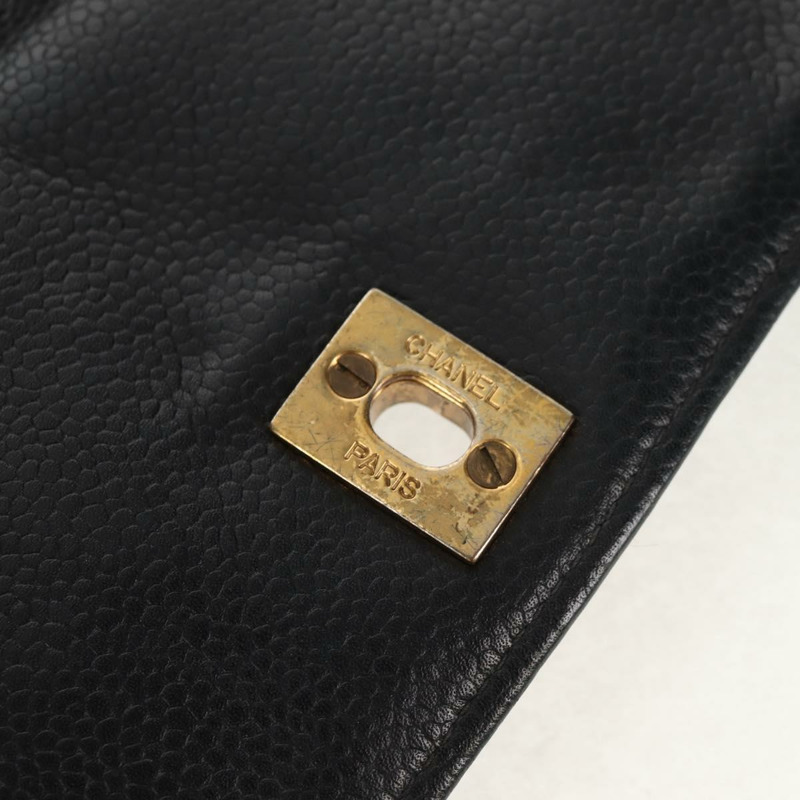 【日本直送】香奈兒 (CHANEL) 菱格紋鏈條肩背包，魚子醬紋皮革，黑色，金色雙C標誌，正品編號 145587AV-17