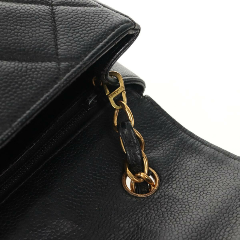 【日本直送】香奈兒 (CHANEL) 菱格紋鏈條肩背包，魚子醬紋皮革，黑色，金色雙C標誌，正品編號 145587AV-18