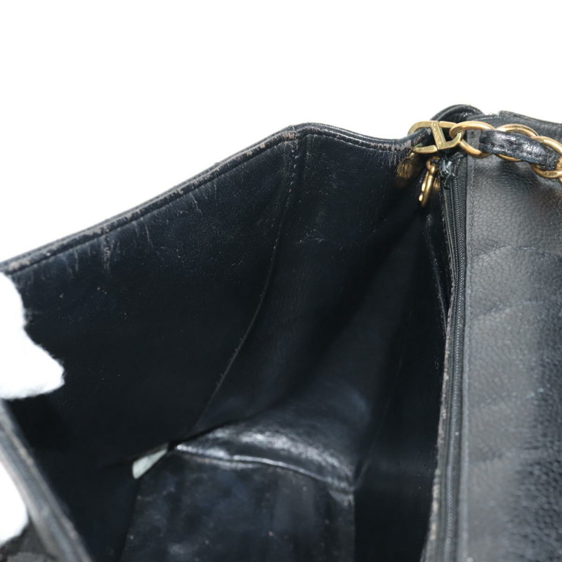 【日本直送】香奈兒 (CHANEL) 菱格紋鏈條肩背包，魚子醬紋皮革，黑色，金色雙C標誌，正品編號 145587AV-21