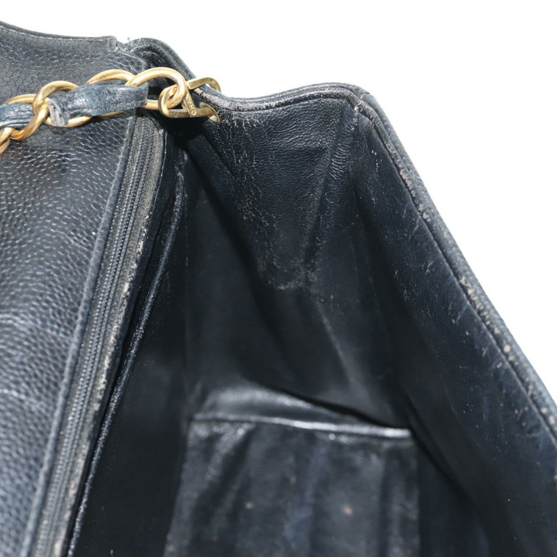 【日本直送】香奈兒 (CHANEL) 菱格紋鏈條肩背包，魚子醬紋皮革，黑色，金色雙C標誌，正品編號 145587AV-22