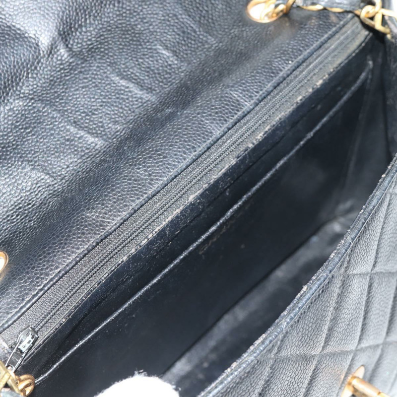 【日本直送】香奈兒 (CHANEL) 菱格紋鏈條肩背包，魚子醬紋皮革，黑色，金色雙C標誌，正品編號 145587AV-23