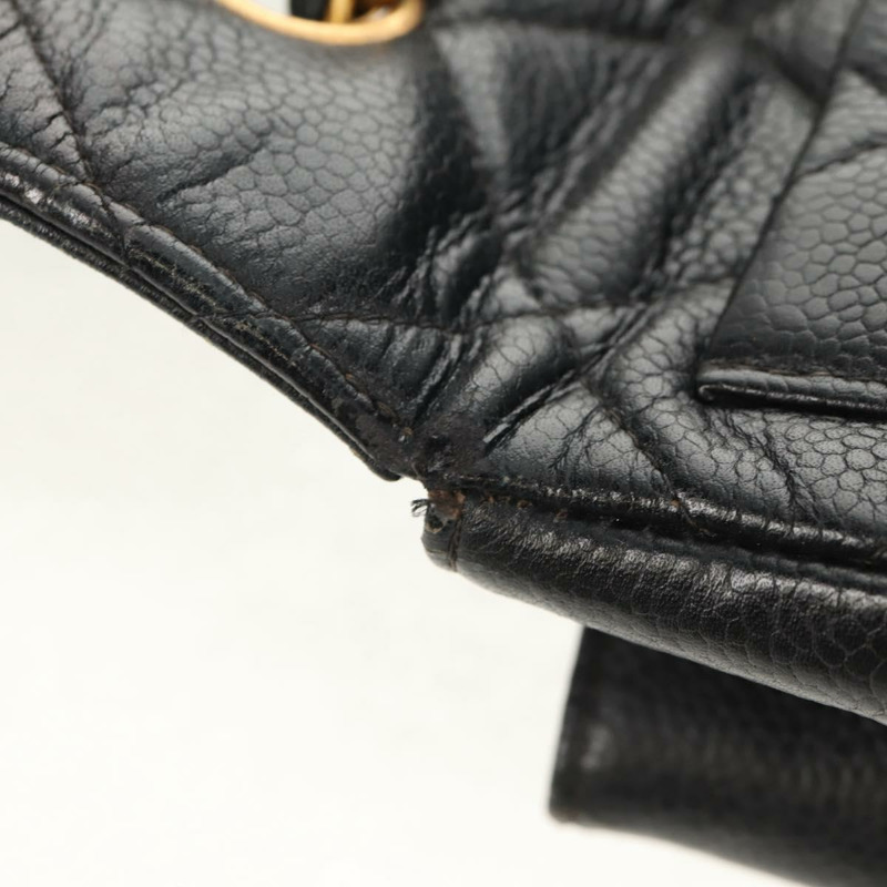 【日本直送】香奈兒 (CHANEL) 菱格紋鏈條肩背包，魚子醬紋皮革，黑色，金色雙C標誌，正品編號 145587AV-27