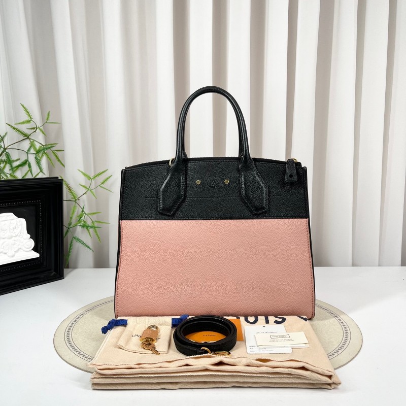 LV路易威登 City Steamer系列黑拼粉色牛皮手提單肩斜挎包 容量超級大 外出日常都適合-1