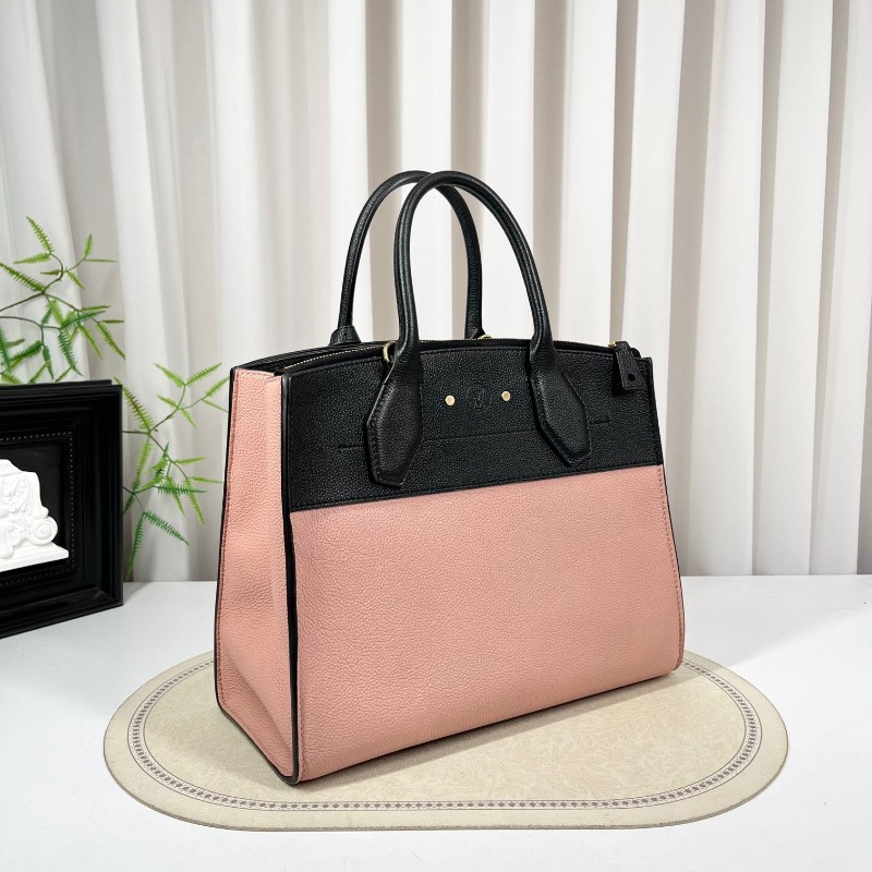 LV路易威登 City Steamer系列黑拼粉色牛皮手提單肩斜挎包 容量超級大 外出日常都適合-3