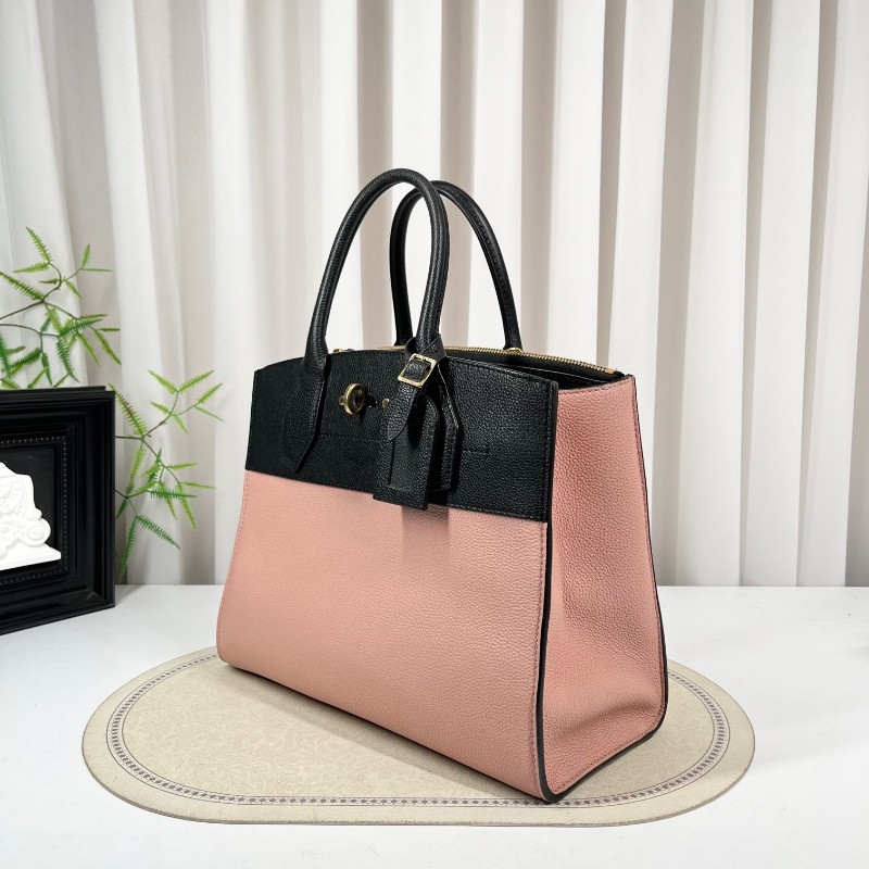 LV路易威登 City Steamer系列黑拼粉色牛皮手提單肩斜挎包 容量超級大 外出日常都適合-4