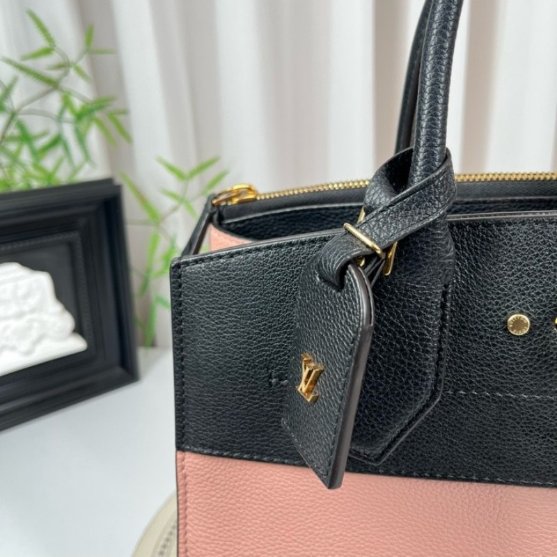 LV路易威登 City Steamer系列黑拼粉色牛皮手提單肩斜挎包 容量超級大 外出日常都適合-16