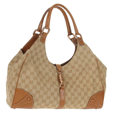 GUCCI GG帆布新款Jackie手提包 米棕色 124404 正品 am9693V