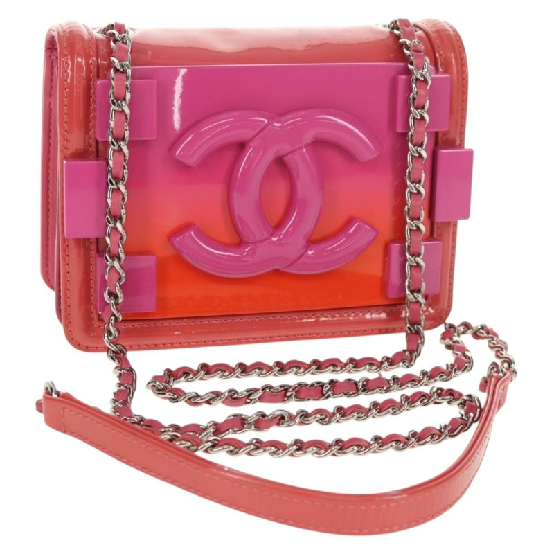 【日本直送】香奈兒樂高男孩鏈單背包琺瑯粉紅銀色雙C標誌正品 152449AV-0