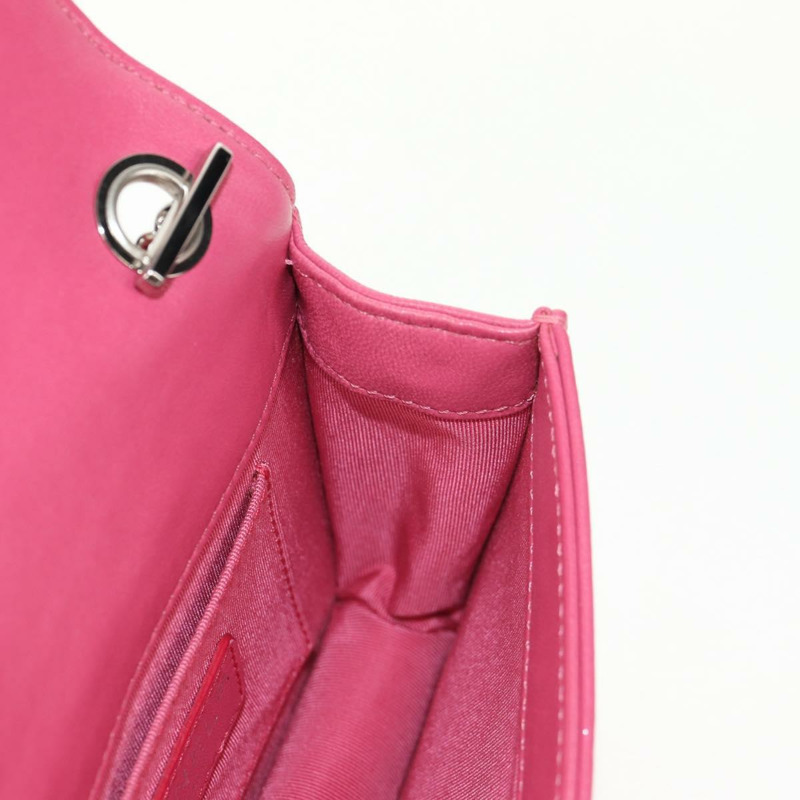 【日本直送】香奈兒樂高男孩鏈單背包琺瑯粉紅銀色雙C標誌正品 152449AV-17