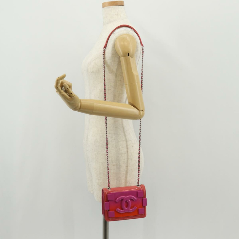 【日本直送】香奈兒樂高男孩鏈單背包琺瑯粉紅銀色雙C標誌正品 152449AV-22