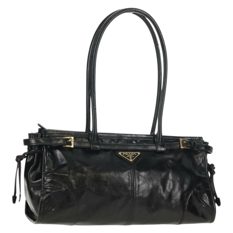 【日本直送】PRADA Bonnie 中型手提包，黑色金色真皮，正品 yk19606M-0