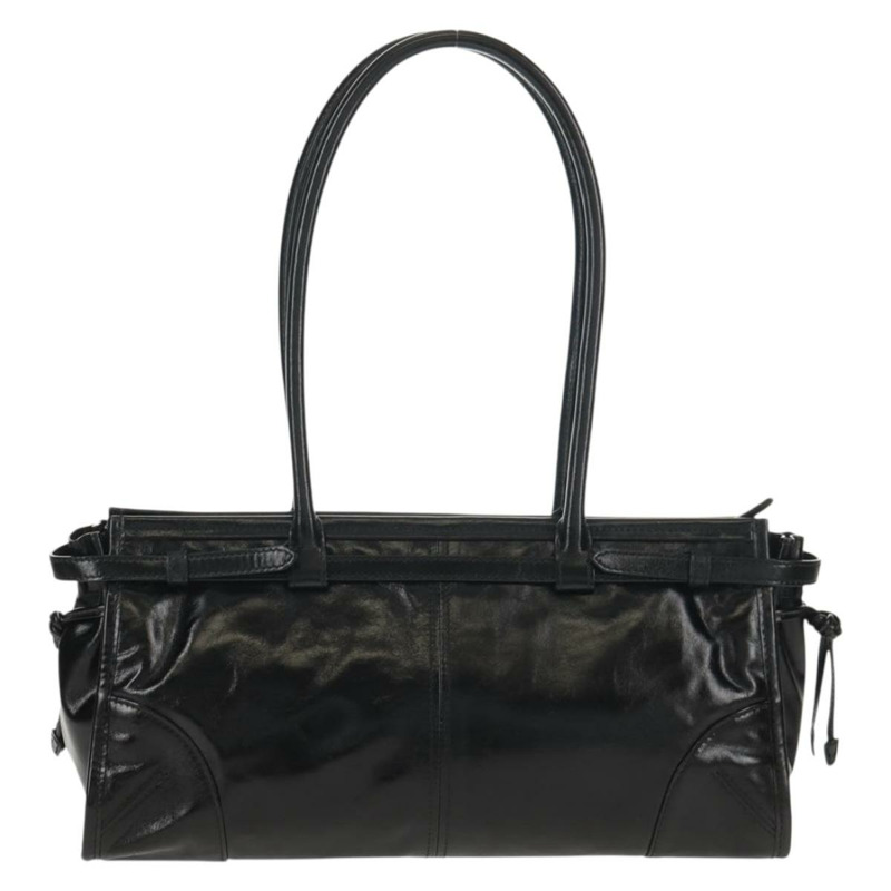 【日本直送】PRADA Bonnie 中型手提包，黑色金色真皮，正品 yk19606M-2