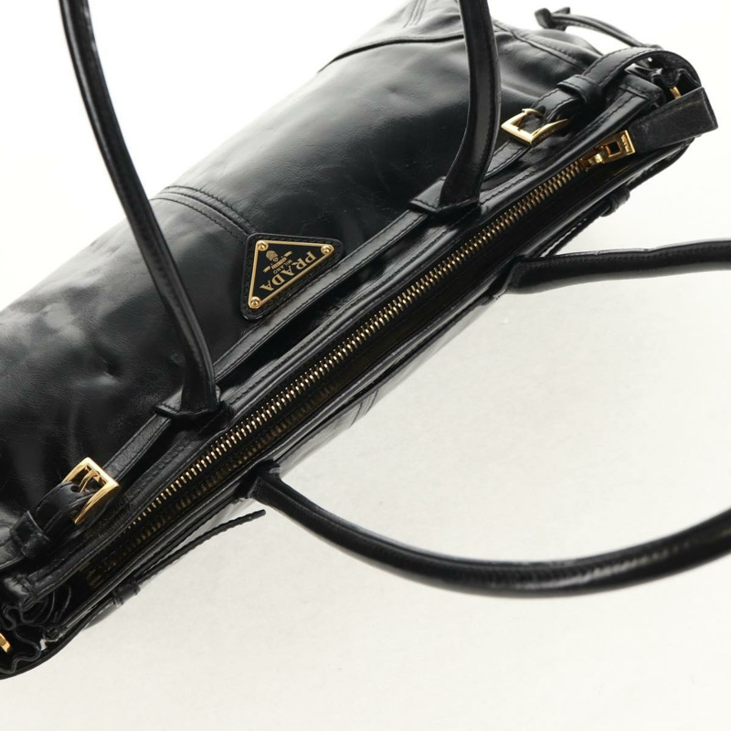 【日本直送】PRADA Bonnie 中型手提包，黑色金色真皮，正品 yk19606M-5