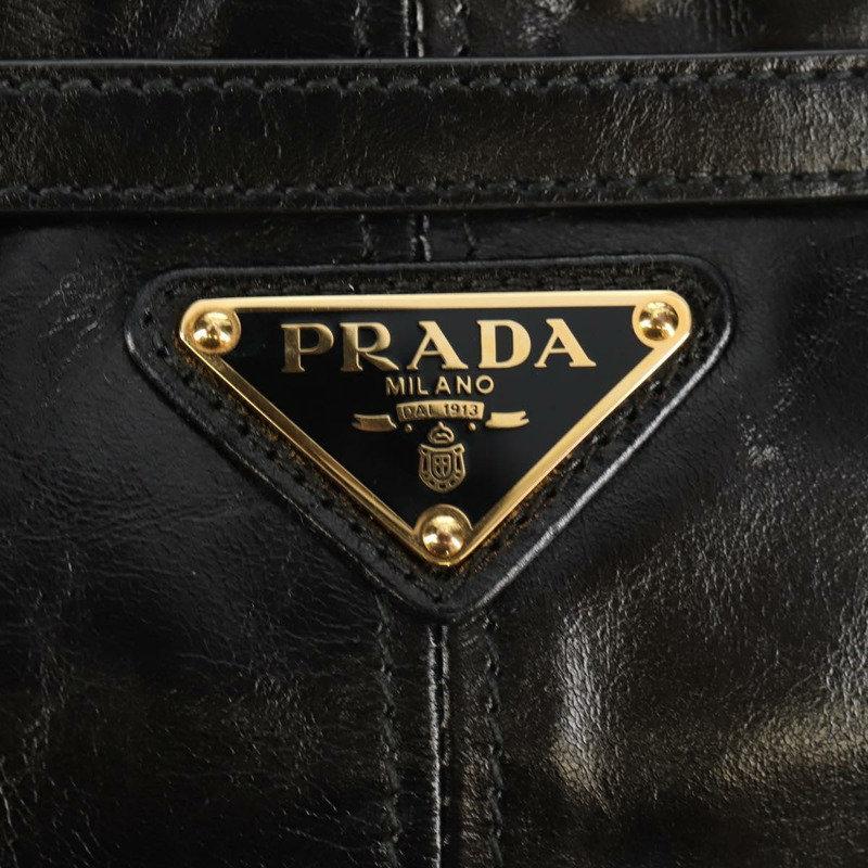 【日本直送】PRADA Bonnie 中型手提包，黑色金色真皮，正品 yk19606M-13