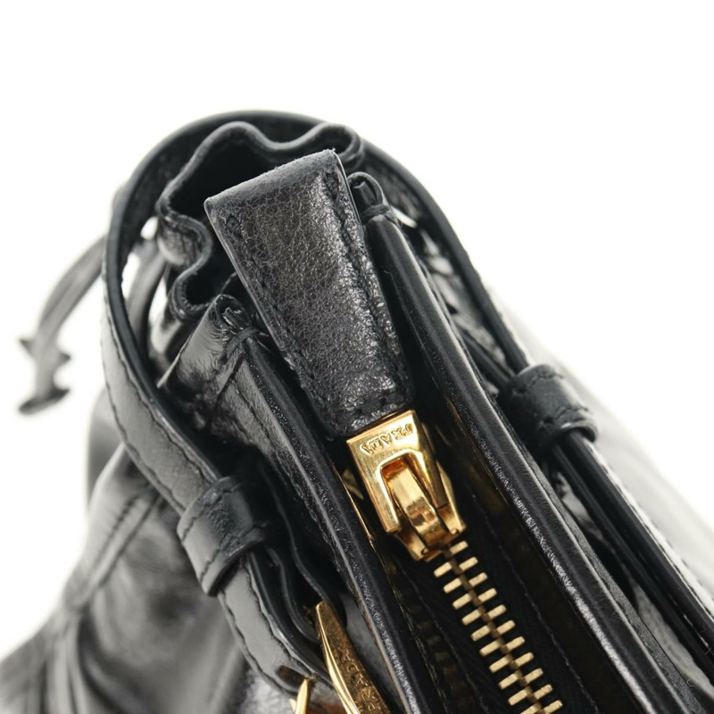 【日本直送】PRADA Bonnie 中型手提包，黑色金色真皮，正品 yk19606M-14