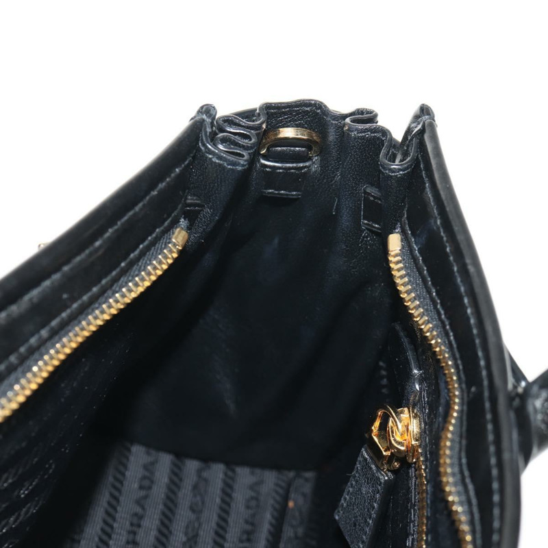 【日本直送】PRADA Bonnie 中型手提包，黑色金色真皮，正品 yk19606M-17