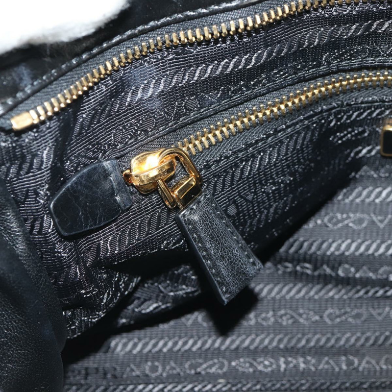 【日本直送】PRADA Bonnie 中型手提包，黑色金色真皮，正品 yk19606M-19