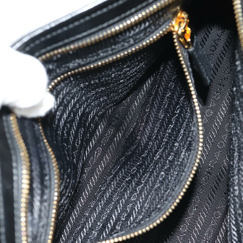 【日本直送】PRADA Bonnie 中型手提包，黑色金色真皮，正品 yk19606M-20