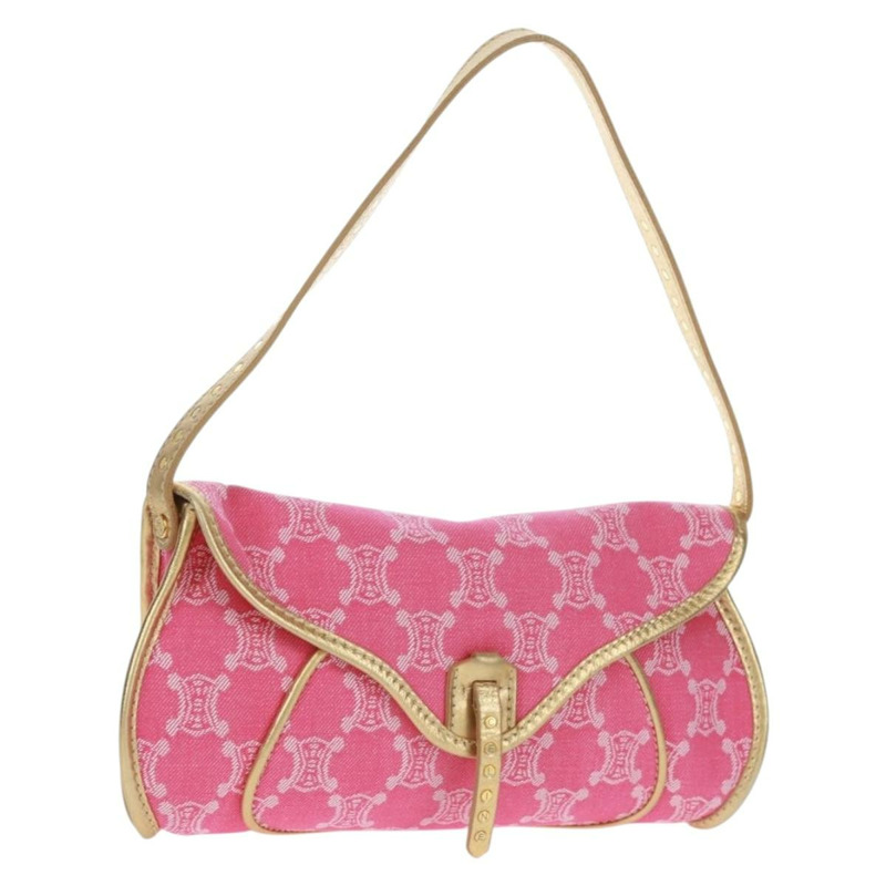 【日本直送】CELINE Paris Macadam帆布單肩包 牛仔粉金配色 正品 am10452V-0