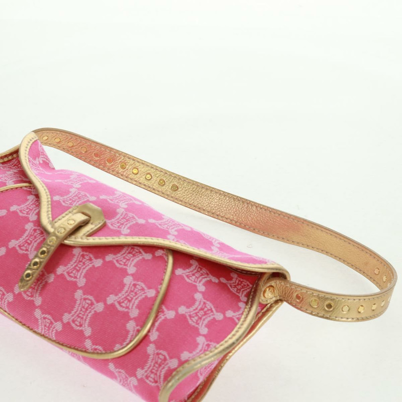 【日本直送】CELINE Paris Macadam帆布單肩包 牛仔粉金配色 正品 am10452V-7