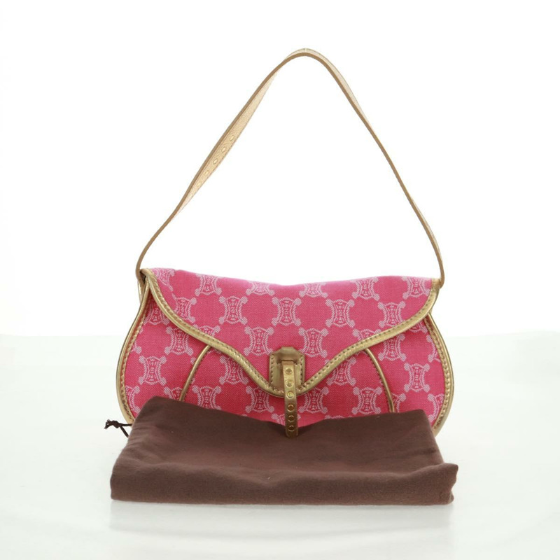 【日本直送】CELINE Paris Macadam帆布單肩包 牛仔粉金配色 正品 am10452V-23