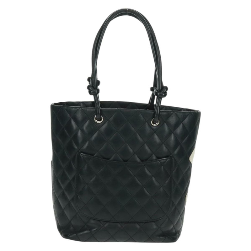 【日本直送】香奈兒 Cambon 系列托特包,羊皮材質,黑色銀色雙C標誌,正品 am10535V-2