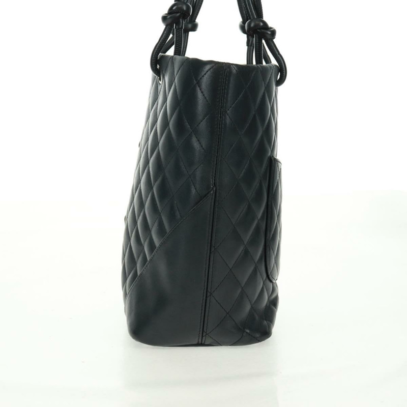 【日本直送】香奈兒 Cambon 系列托特包,羊皮材質,黑色銀色雙C標誌,正品 am10535V-3