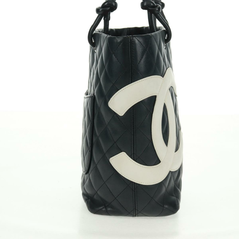 【日本直送】香奈兒 Cambon 系列托特包,羊皮材質,黑色銀色雙C標誌,正品 am10535V-4