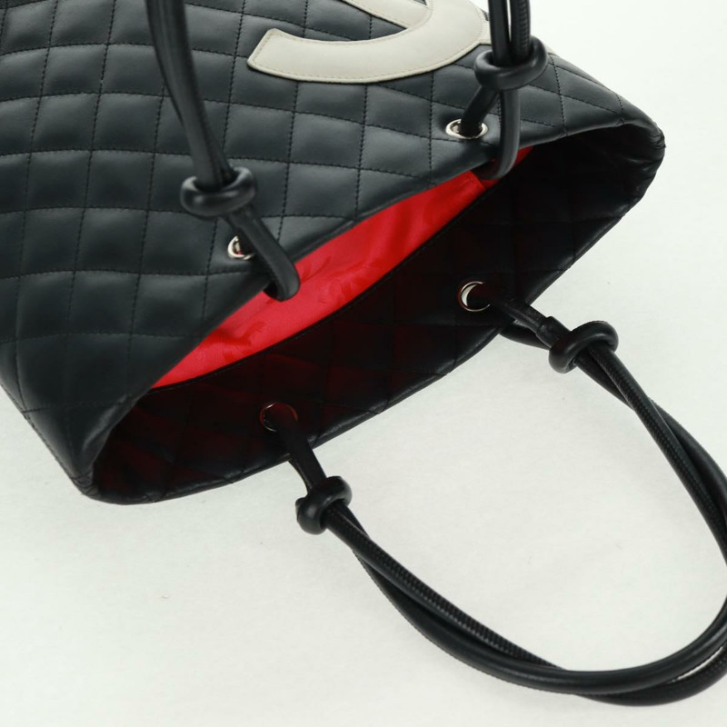 【日本直送】香奈兒 Cambon 系列托特包,羊皮材質,黑色銀色雙C標誌,正品 am10535V-5