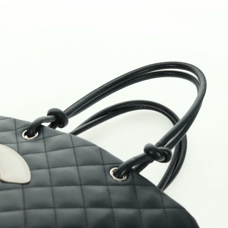 【日本直送】香奈兒 Cambon 系列托特包,羊皮材質,黑色銀色雙C標誌,正品 am10535V-7