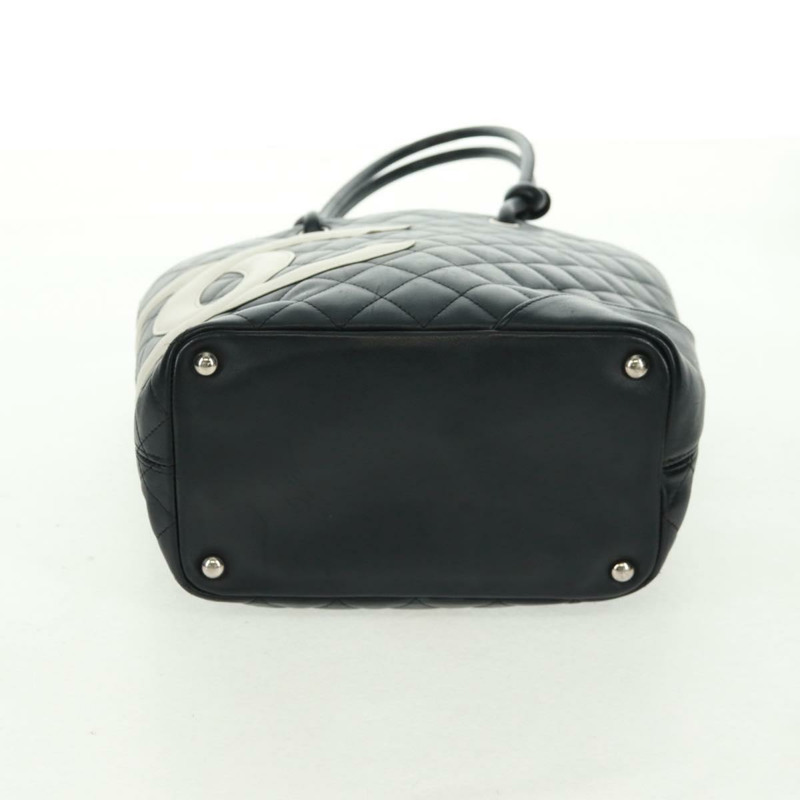 【日本直送】香奈兒 Cambon 系列托特包,羊皮材質,黑色銀色雙C標誌,正品 am10535V-8