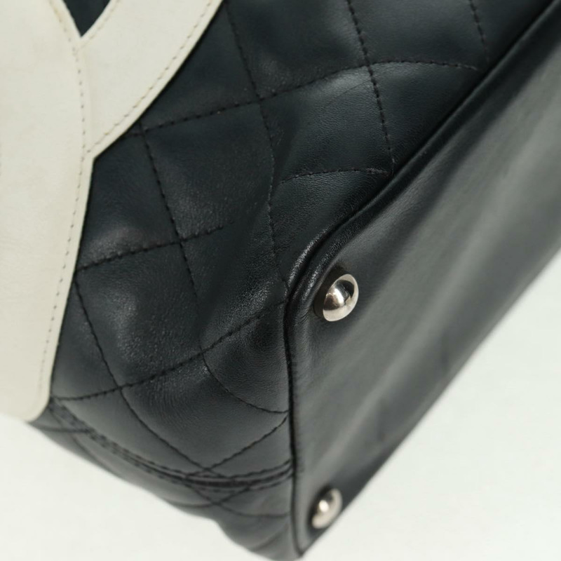 【日本直送】香奈兒 Cambon 系列托特包,羊皮材質,黑色銀色雙C標誌,正品 am10535V-9
