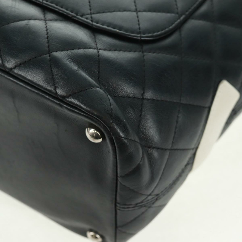 【日本直送】香奈兒 Cambon 系列托特包,羊皮材質,黑色銀色雙C標誌,正品 am10535V-12