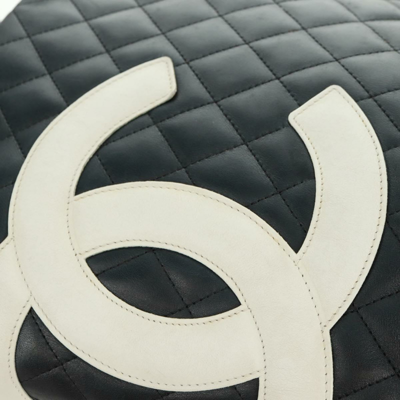 【日本直送】香奈兒 Cambon 系列托特包,羊皮材質,黑色銀色雙C標誌,正品 am10535V-13