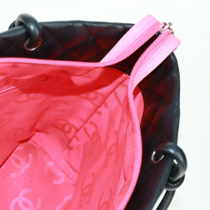 【日本直送】香奈兒 Cambon 系列托特包,羊皮材質,黑色銀色雙C標誌,正品 am10535V-18