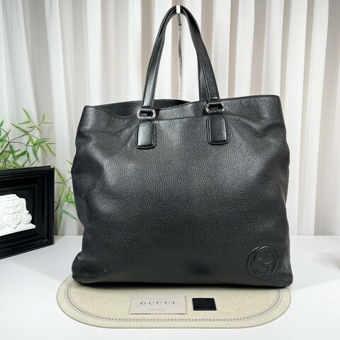 GUCCI古馳 黑色全皮手提包 全皮荔枝紋 容量超大 裝電腦資料都特別好