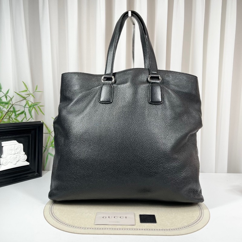GUCCI古馳 黑色全皮手提包 全皮荔枝紋 容量超大 裝電腦資料都特別好-1
