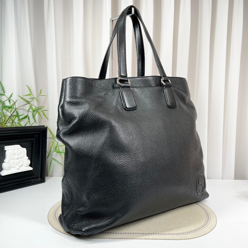 GUCCI古馳 黑色全皮手提包 全皮荔枝紋 容量超大 裝電腦資料都特別好-2