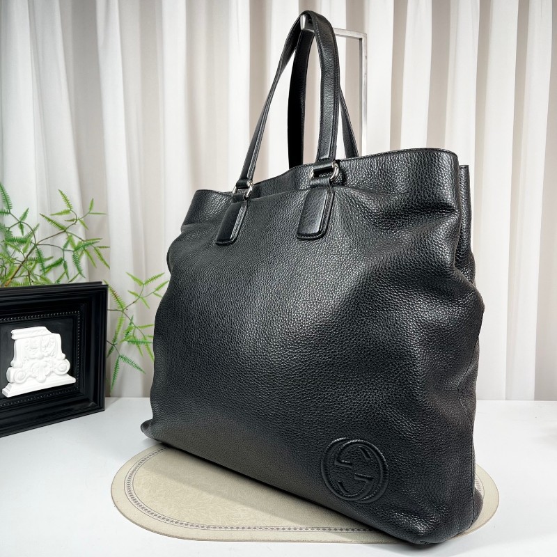 GUCCI古馳 黑色全皮手提包 全皮荔枝紋 容量超大 裝電腦資料都特別好-3